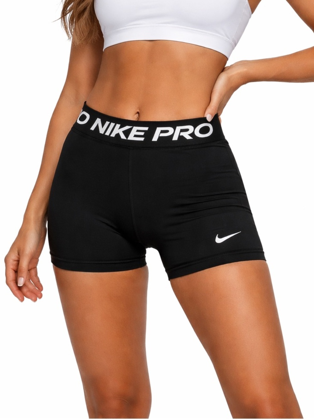 Nike Dri Fit Black biker Shorts with White Logo - small